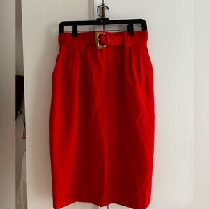 Vintage cherry red pencil skirt with matching belt, sz M